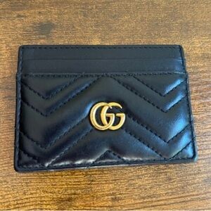 Gucci Black Quilted Leather Card Holder with Gold Logo